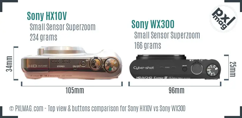 Sony HX10V vs Sony WX300 top view buttons comparison