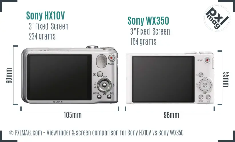Sony HX10V vs Sony WX350 Screen and Viewfinder comparison