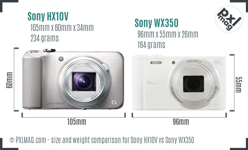 Sony HX10V vs Sony WX350 size comparison