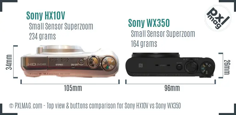 Sony HX10V vs Sony WX350 top view buttons comparison