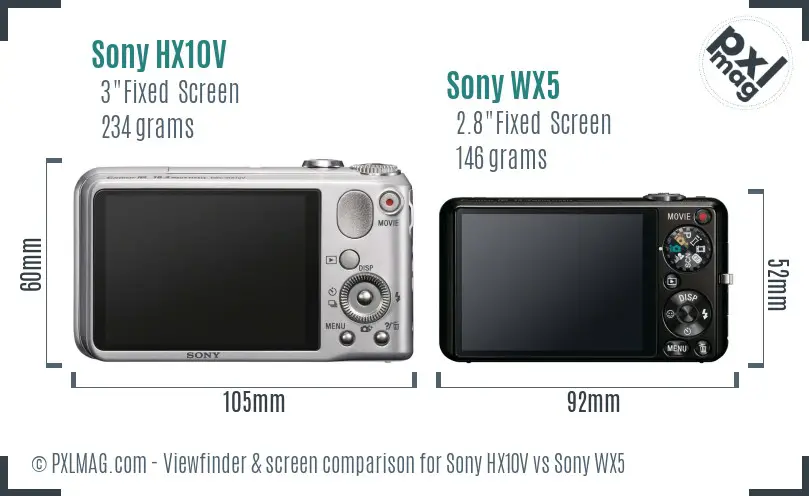 Sony HX10V vs Sony WX5 Screen and Viewfinder comparison