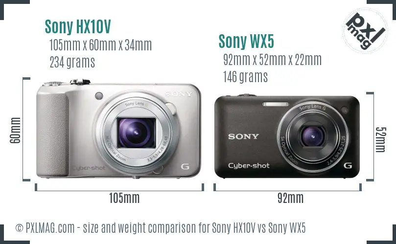 Sony HX10V vs Sony WX5 size comparison