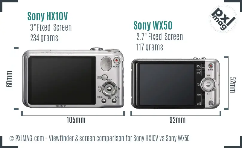 Sony HX10V vs Sony WX50 Screen and Viewfinder comparison