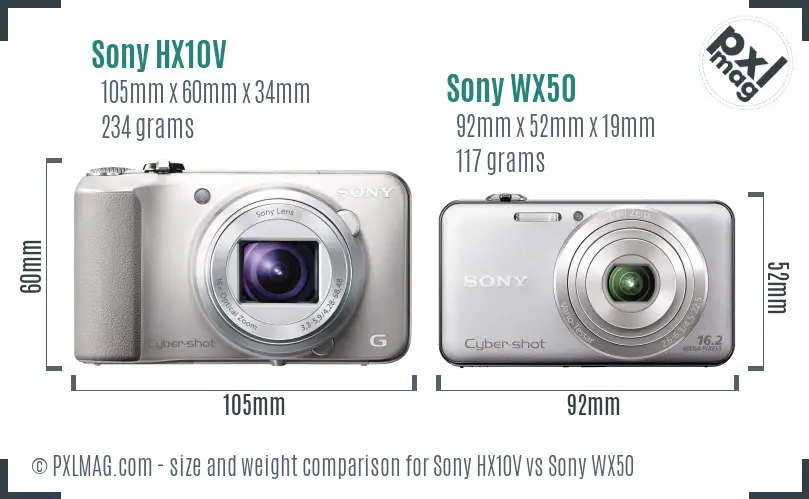 Sony HX10V vs Sony WX50 size comparison