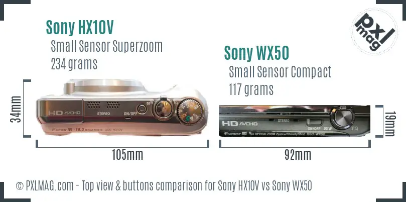 Sony HX10V vs Sony WX50 top view buttons comparison