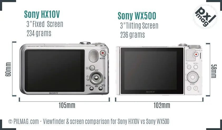 Sony HX10V vs Sony WX500 Screen and Viewfinder comparison