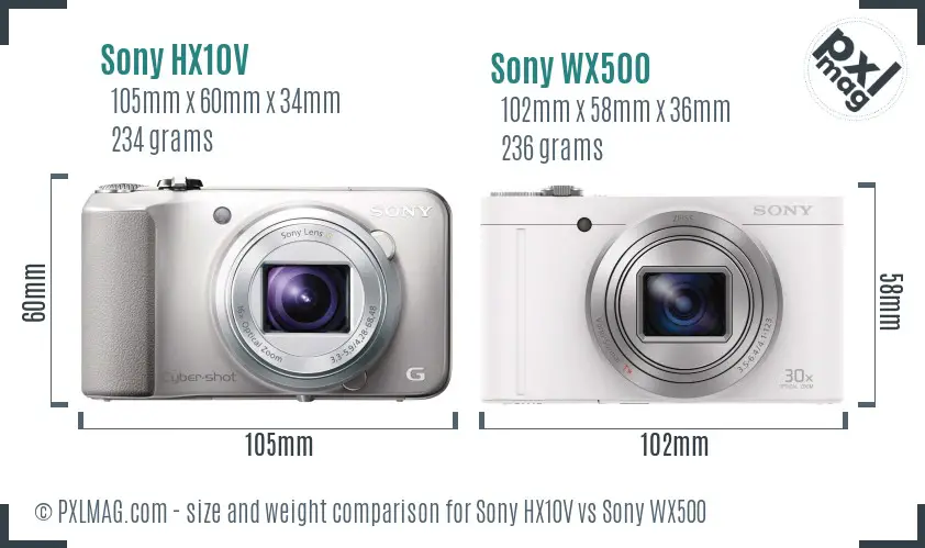 Sony HX10V vs Sony WX500 size comparison