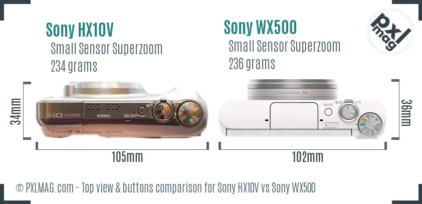 Sony HX10V vs Sony WX500 top view buttons comparison