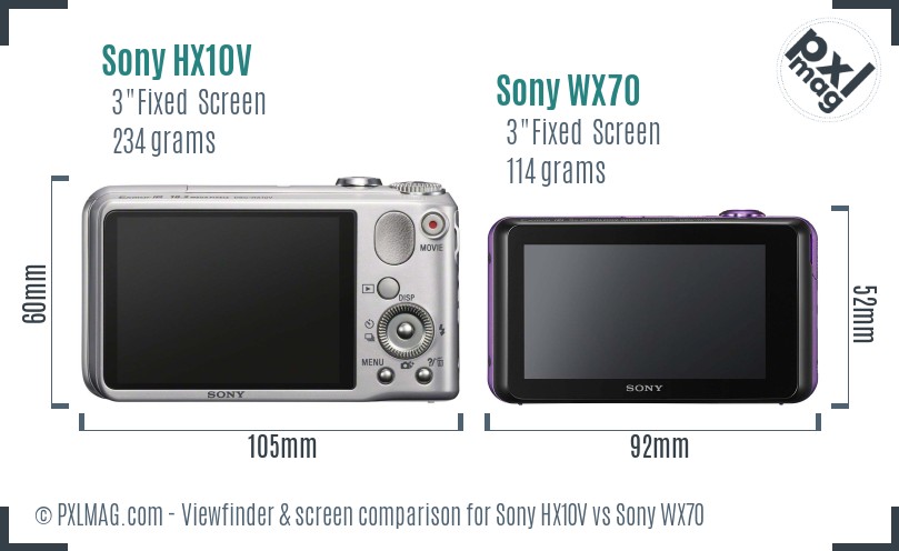 Sony HX10V vs Sony WX70 Screen and Viewfinder comparison