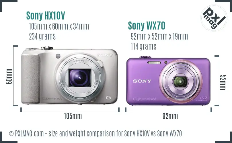 Sony HX10V vs Sony WX70 size comparison