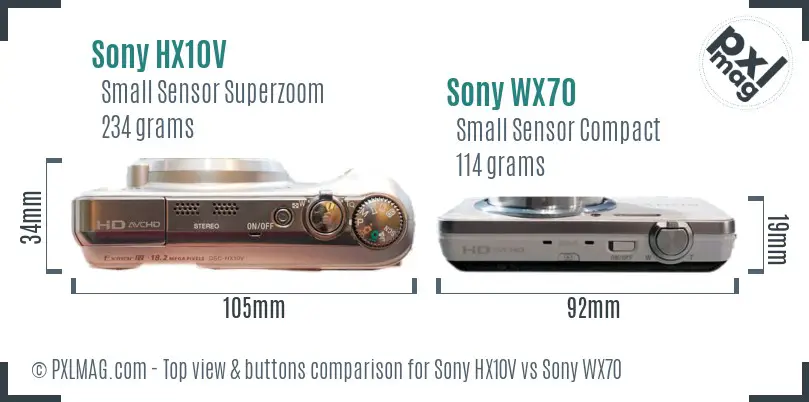 Sony HX10V vs Sony WX70 top view buttons comparison