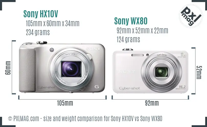 Sony HX10V vs Sony WX80 size comparison