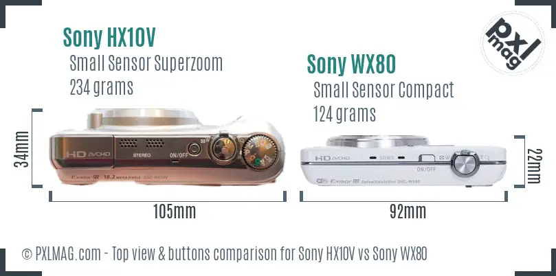 Sony HX10V vs Sony WX80 top view buttons comparison