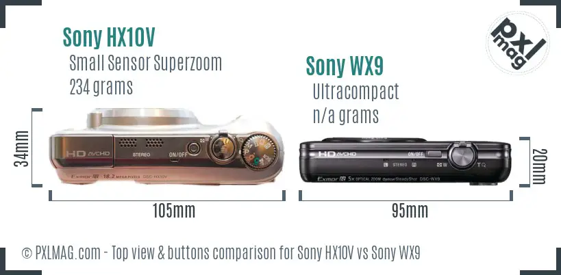 Sony HX10V vs Sony WX9 top view buttons comparison