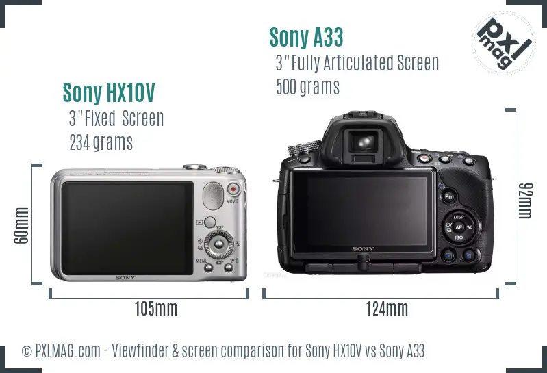 Sony HX10V vs Sony A33 Screen and Viewfinder comparison