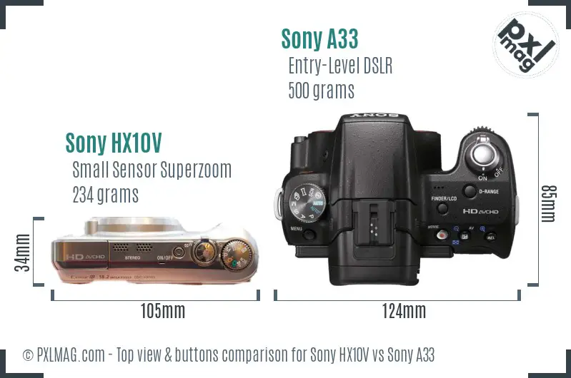 Sony HX10V vs Sony A33 top view buttons comparison