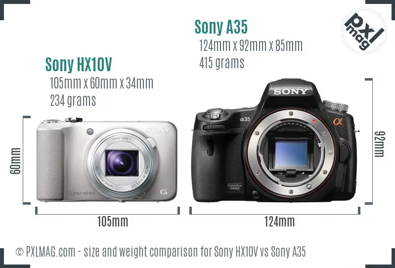 Sony HX10V vs Sony A35 size comparison