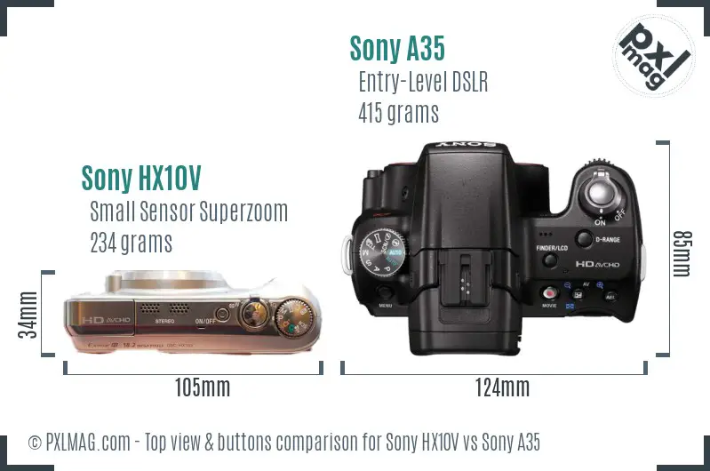 Sony HX10V vs Sony A35 top view buttons comparison