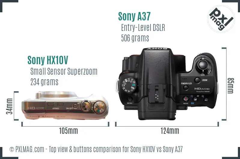 Sony HX10V vs Sony A37 top view buttons comparison