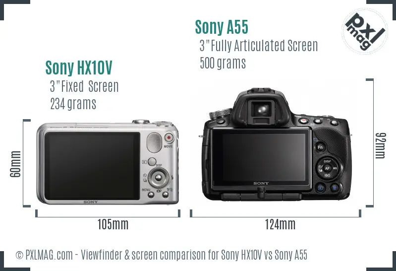 Sony HX10V vs Sony A55 Screen and Viewfinder comparison