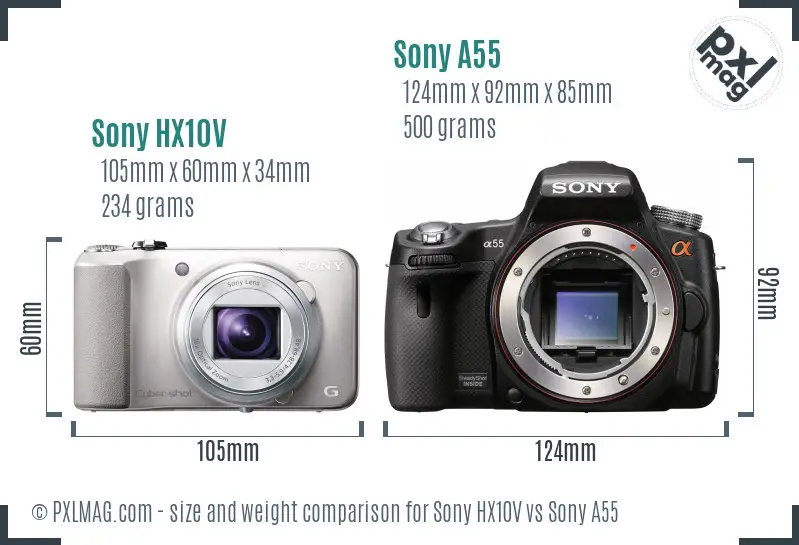 Sony HX10V vs Sony A55 size comparison