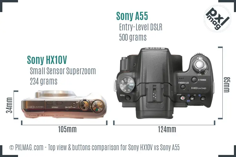 Sony HX10V vs Sony A55 top view buttons comparison