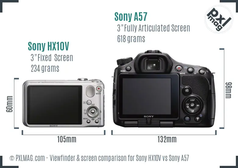 Sony HX10V vs Sony A57 Screen and Viewfinder comparison