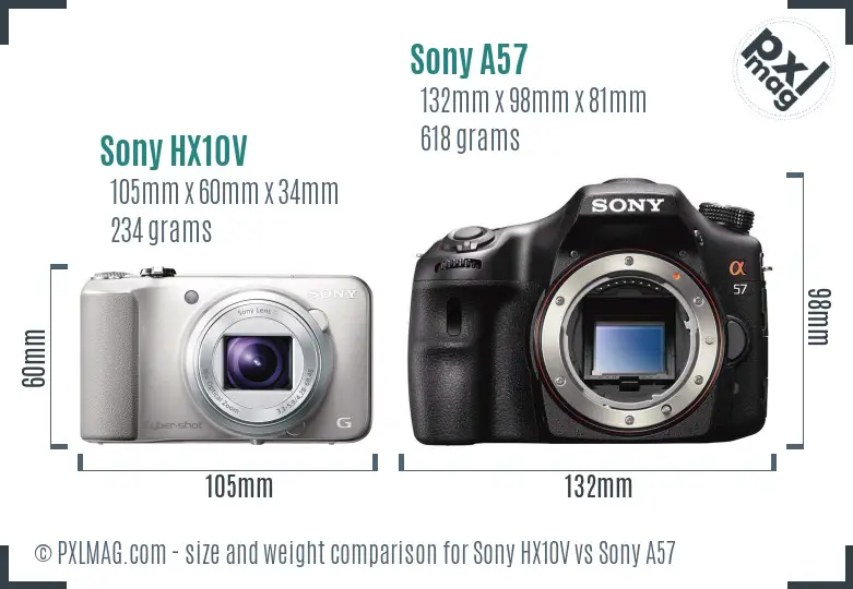 Sony HX10V vs Sony A57 size comparison