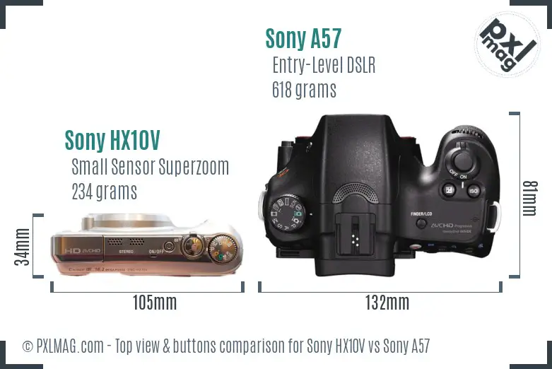 Sony HX10V vs Sony A57 top view buttons comparison