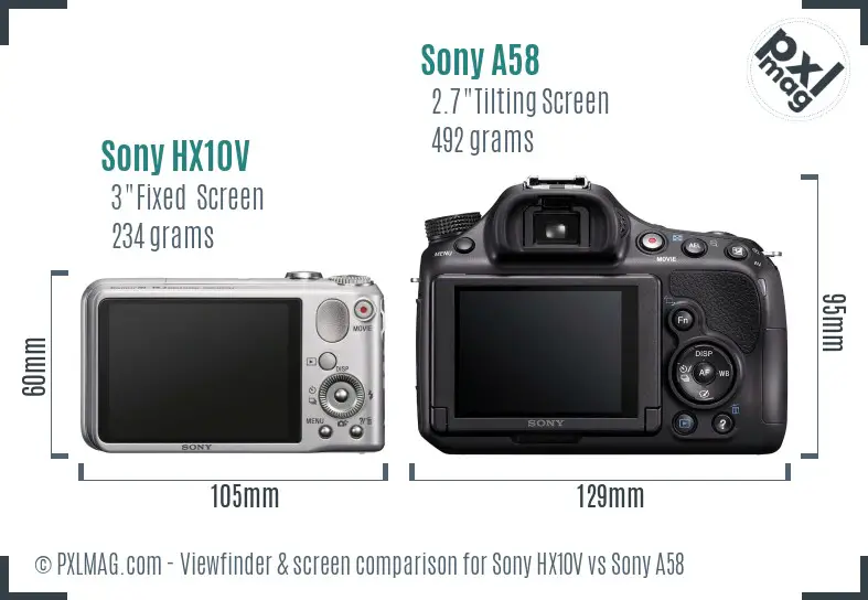 Sony HX10V vs Sony A58 Screen and Viewfinder comparison
