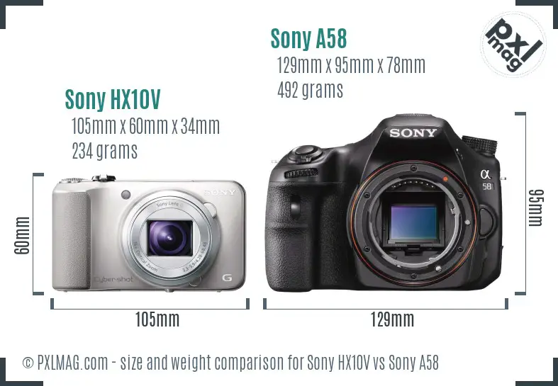 Sony HX10V vs Sony A58 size comparison