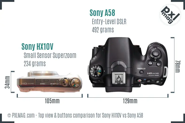 Sony HX10V vs Sony A58 top view buttons comparison