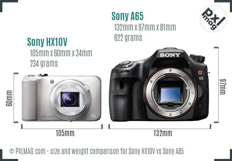 Sony HX10V vs Sony A65 size comparison