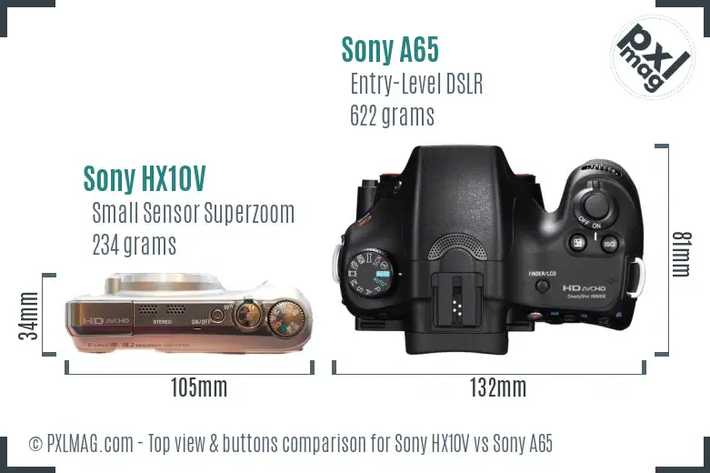 Sony HX10V vs Sony A65 top view buttons comparison