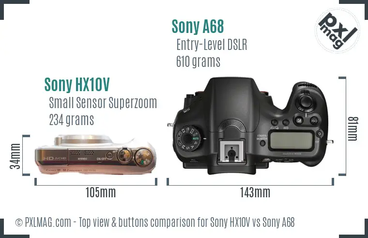 Sony HX10V vs Sony A68 top view buttons comparison