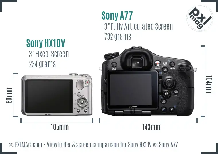 Sony HX10V vs Sony A77 Screen and Viewfinder comparison