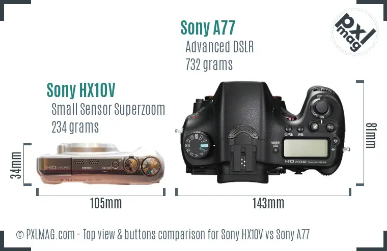 Sony HX10V vs Sony A77 top view buttons comparison