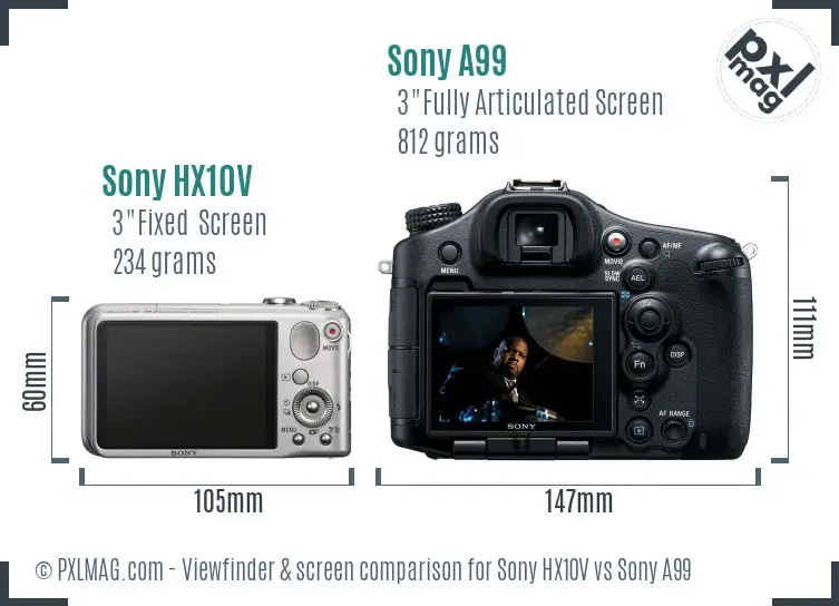 Sony HX10V vs Sony A99 Screen and Viewfinder comparison