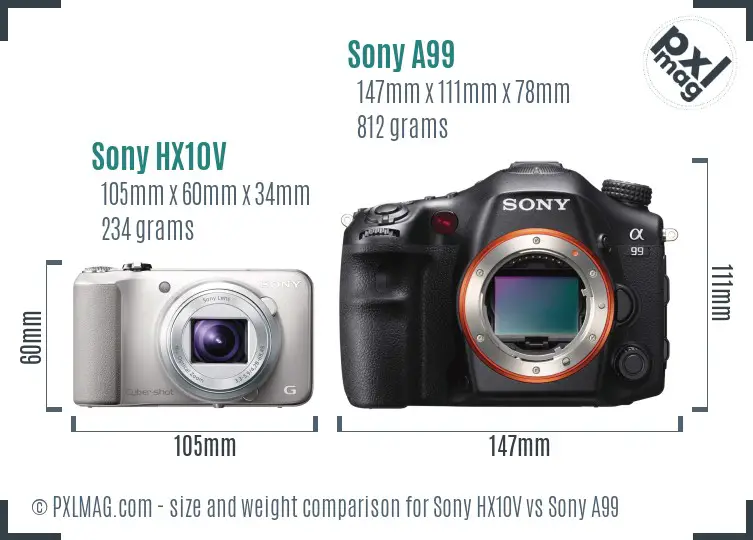 Sony HX10V vs Sony A99 size comparison