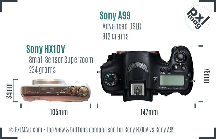 Sony HX10V vs Sony A99 top view buttons comparison