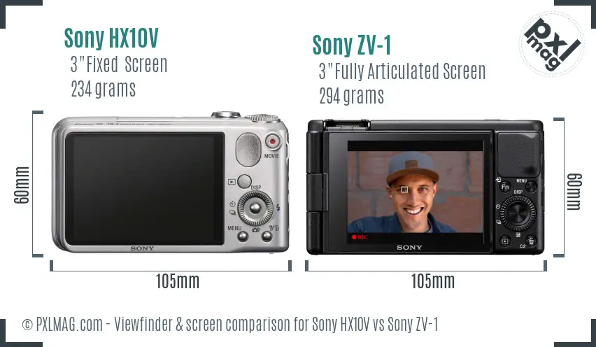Sony HX10V vs Sony ZV-1 Screen and Viewfinder comparison