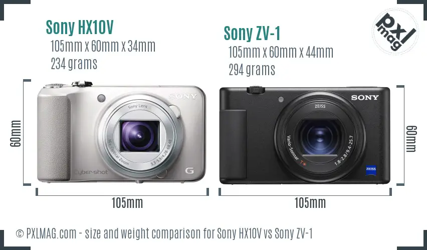 Sony HX10V vs Sony ZV-1 size comparison