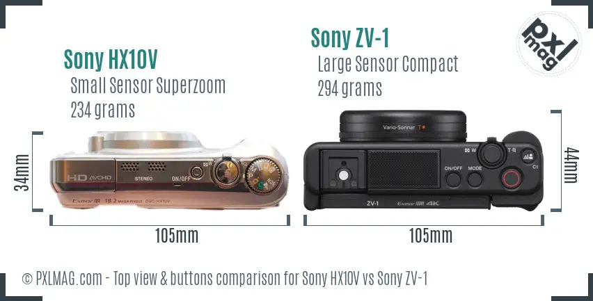 Sony HX10V vs Sony ZV-1 top view buttons comparison
