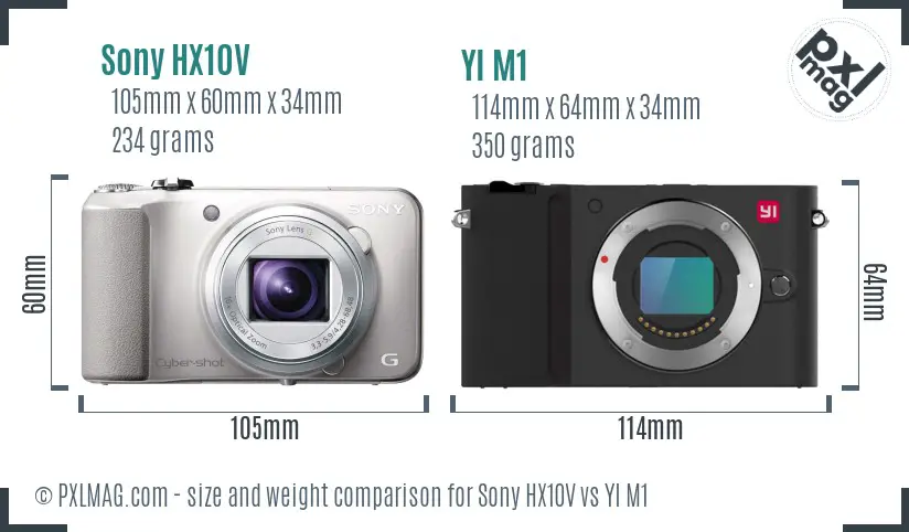 Sony HX10V vs YI M1 size comparison