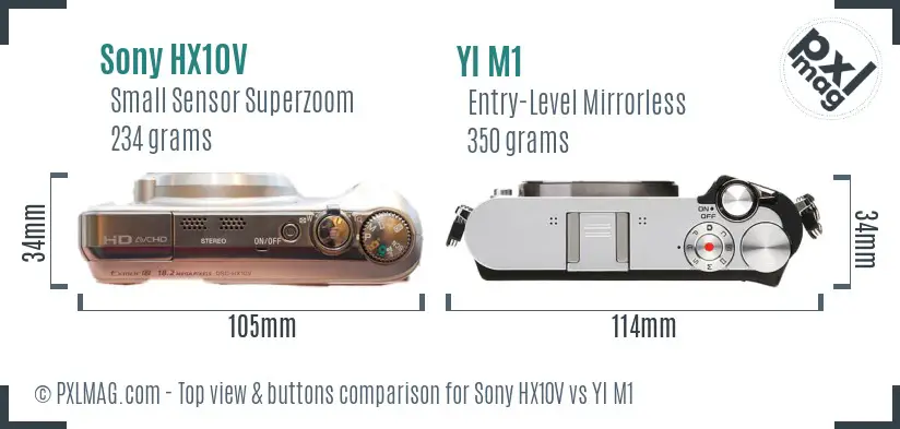 Sony HX10V vs YI M1 top view buttons comparison