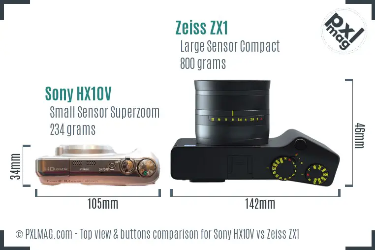 Sony HX10V vs Zeiss ZX1 top view buttons comparison