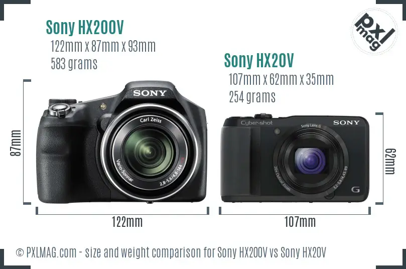 Sony HX200V vs Sony HX20V size comparison