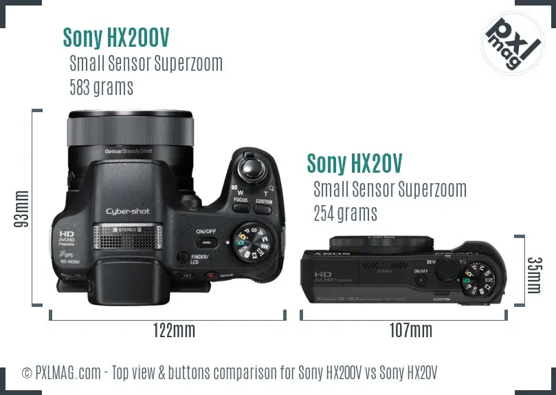 Sony HX200V vs Sony HX20V top view buttons comparison