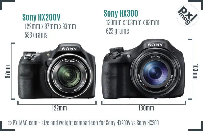 Sony HX200V vs Sony HX300 size comparison