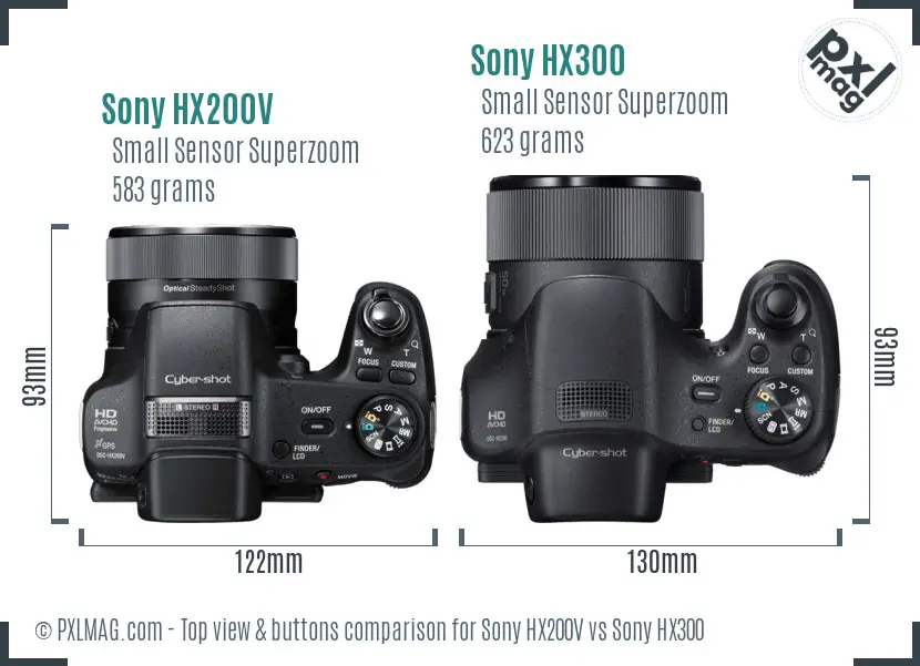 Sony HX200V vs Sony HX300 top view buttons comparison